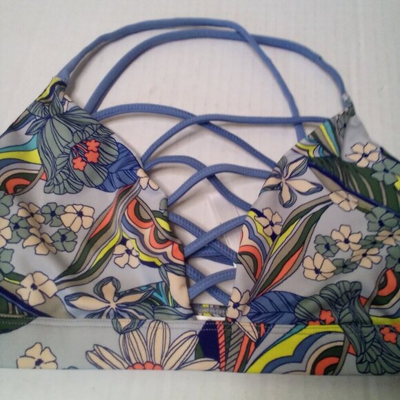 Victoria's Secret Sport Bra M Lace Up Yoga Active No Padding Floral Colorful - Picture 6 of 12
